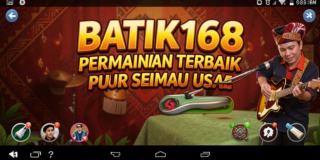 Tampilan gameplay interaktif dari BATIK168 menampilkan musik dan alat musik.