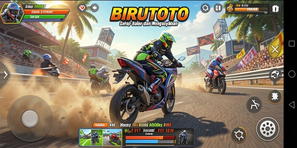 Tampilan gameplay BIRUTOTO yang seru dalam balap motor.