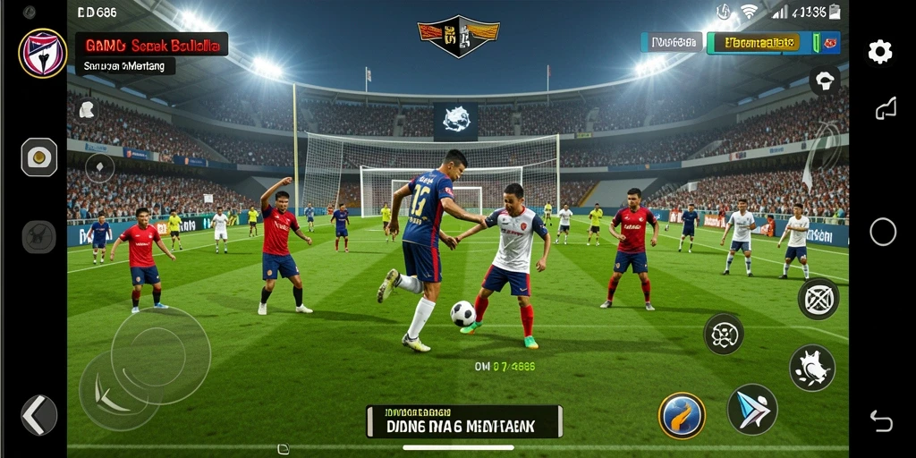 Tangkapan layar utama DMD686 menampilkan aksi sepak bola yang mendebarkan.