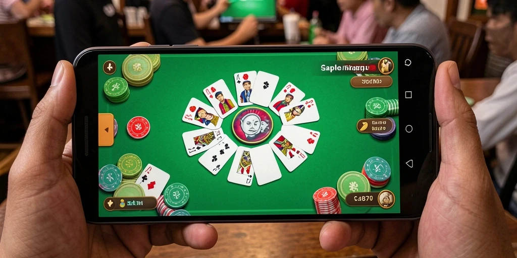 Screenshot gameplay EOS77 dengan suasana permainan Gaple yang seru.