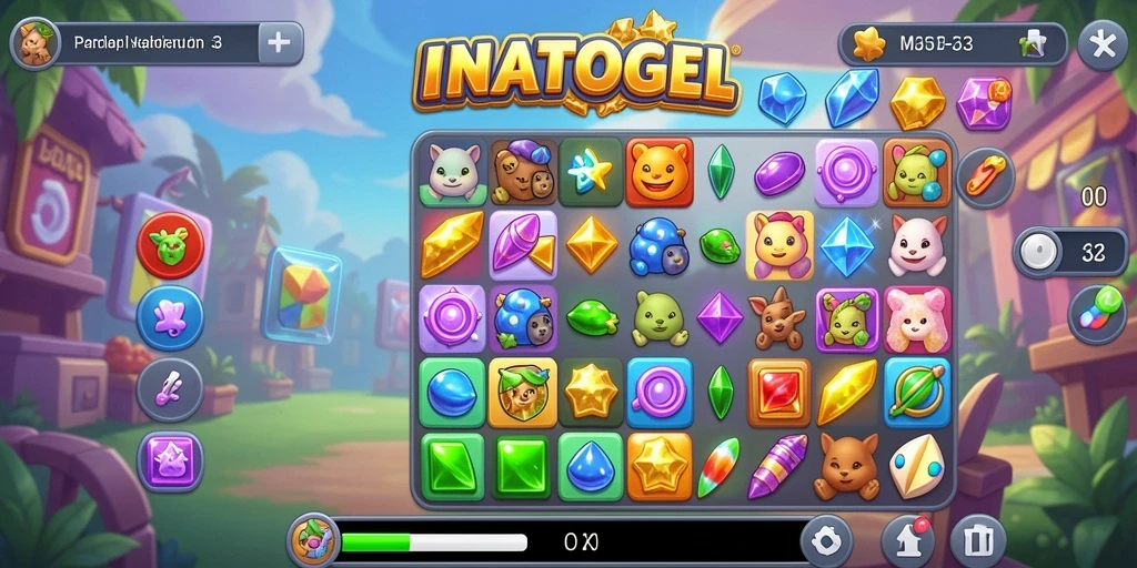 Screenshot gameplay INATOGEL menunjukkan pemain mencocokkan elemen warna dalam permainan Match-3.