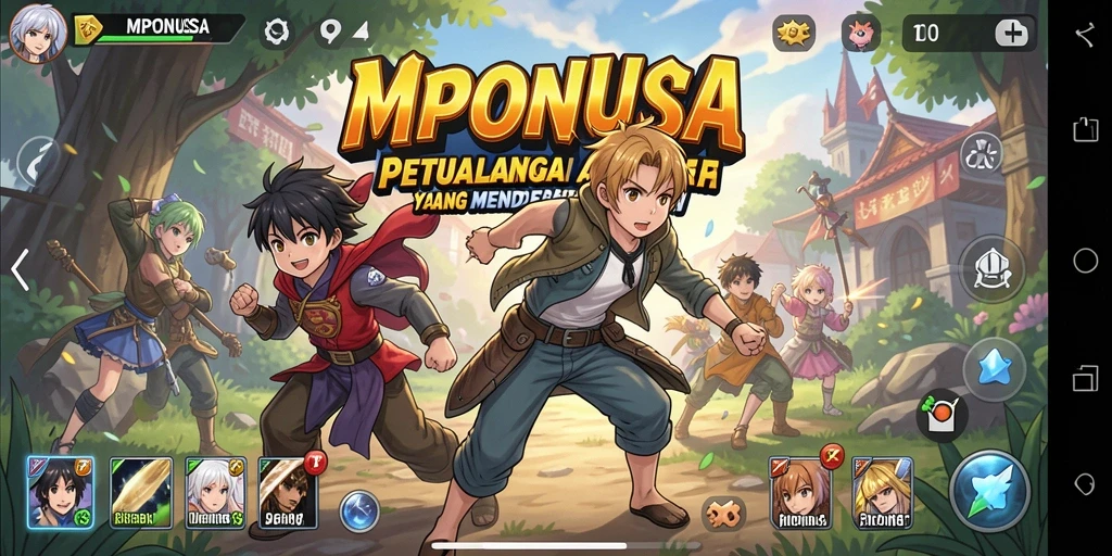 Tampilan gameplay MPONUSA yang menakjubkan dengan karakter anime.