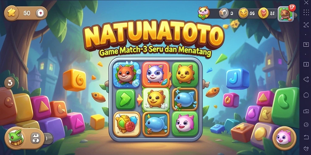 Tampilan gameplay Match-3 dalam NATUNATOTO yang penuh warna.