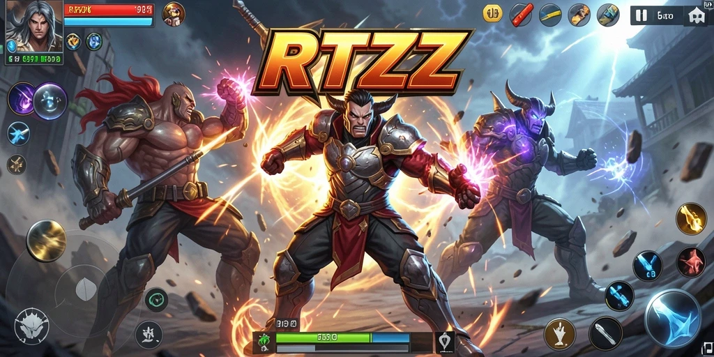 Screenshot gameplay RTZZ yang penuh aksi pertarungan menegangkan.